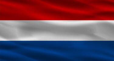 Dutch flag with fabric texture. Realistic flag of Netherlands waving photo