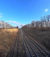 Multi-track railway. Railway tracks, aerial view. Poland photo