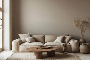 A living room with a couch and a table photo