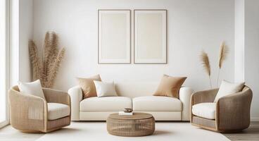A living room with white furniture and a rug photo