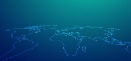 Minimal world map line drawing on a green-blue gradient background. Great for global business, data networks, and international technology projects vector