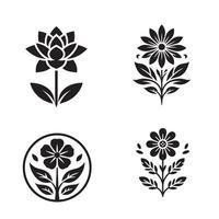 Flower silhouette icon bundle on a white background, vector