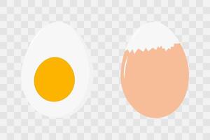 Half hard boiled egg with yolk and partially purified egg in eggshell Set two design elements idea. Isolated illustration Thematic Menu Recipe Cards or web promo banners, leaflets, price tags vector