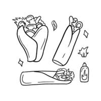 A drawing of a burrito and other items vector