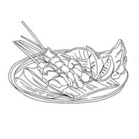 A drawing of skewers on a plate vector