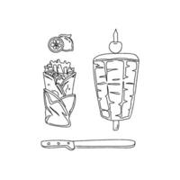 A drawing of a knife, a fork and a sandwich vector