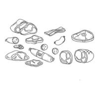 A drawing of various meat and vegetables vector