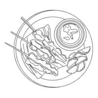 A plate with food and sauce on it coloring page vector