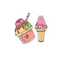 Ice cream and ice cream cones with ice cream and chocolate vector