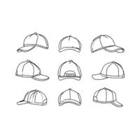 A set of baseball caps drawn in a line vector