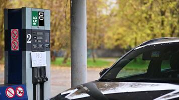 A gas pump displaying a 'No Fuel' sign at a gas station, highlighting fuel shortages and the impact on transportation. video