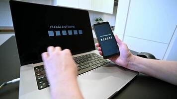Internet data security. Woman entering his online banking password. Two factor authentication. Digital safety. video
