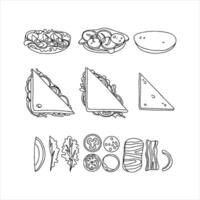 A set of different types of sandwiches and other foods vector