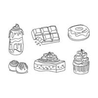 A set of hand drawn illustrations of various desserts vector