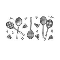 Badminton racket and shuttlecocks in a line drawing vector