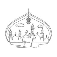 Ramadan coloring page with ram in the middle vector