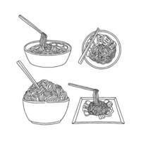 A set of four drawings of noodles and chopsticks vector