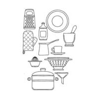 A drawing of kitchen items and utensils vector