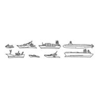 A set of boats drawn in a line on a white background vector