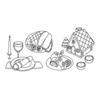 A drawing of a house, a table, and a plate vector