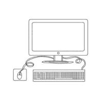 A drawing of a computer monitor and keyboard vector