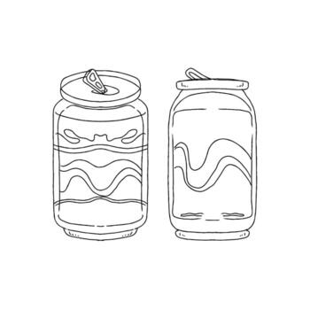 Two cans of soda with a straw in one and a straw in the other vector