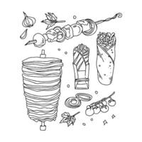 A coloring page with various items vector