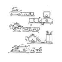 Tea set coloring pages vector