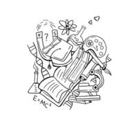 A drawing of a book with a pencil and a pencil vector