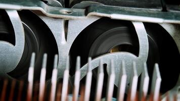 Close-up of a computer server cooling system. The fans start spinning when the server starts up. video