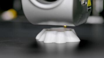 A 3D printing machine prints a technical product from plastic. Working 3D printer head. video
