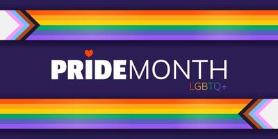 Happy Pride Month. Horizontal simple template for social media posts, banners, backgrounds. LGBTQIA. Background with progress pride flags for festival parades, parties, and events. vector