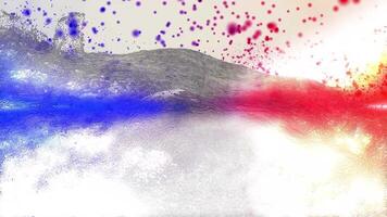 A translucent red-blue fantasy landscape with a metallic hue smoothly changes perspective, creating the effect of flight and presence in the observer. video