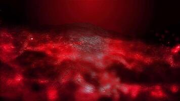 The translucent, bright red, metallic fantasy landscape smoothly changes perspective, creating the effect of flight and presence for the observer. video