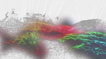 The translucent multi-colored fantasy landscape smoothly changes perspective, creating the effect of flight and presence in the observer. video