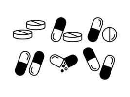 pills and tablets icons set on white background vector