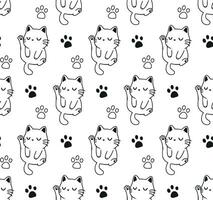 seamless pattern with cat and paw prints vector