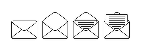 four envelopes with paper inside and a note inside vector