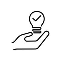 a hand holding a light bulb with a check mark vector