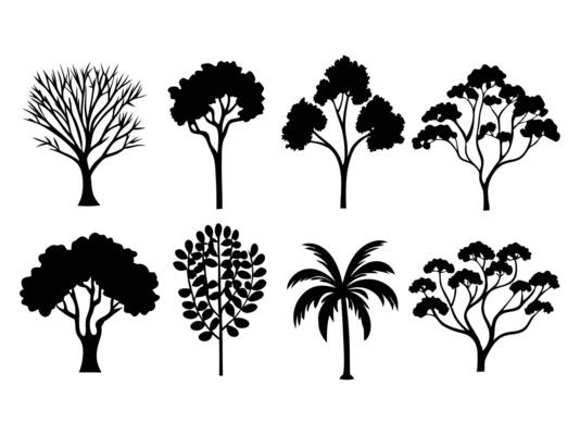 Nature inspired tree silhouette collection for any print or web design