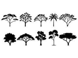 Collection of tree silhouettes in black on white background vector