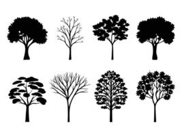 Black tree silhouettes set on white background for designers vector