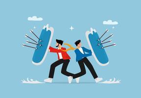 two businessmen are carrying a large board with arrows vector
