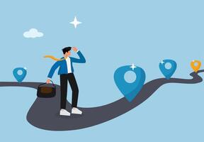 man in business suit walking on a road with map pins vector