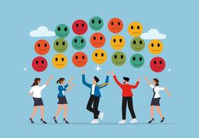 people holding up smiley faces and smiling at each other vector