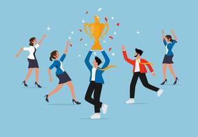 Business Teamwork and Customer Satisfaction Concept. Employees Celebrating Success, Achievements, and Excellent Service with a Five-Star Rating for Outstanding Performance and Positive Feedback vector