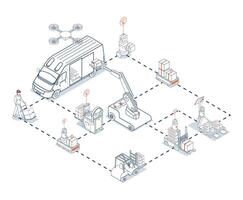 Warehouse efficiency is increased through the use of AGVs for the automated loading of products. vector