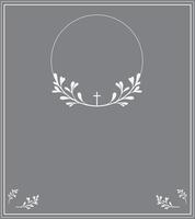 Funeral card. Empty card with grey background and photo frame. Church cross. vector