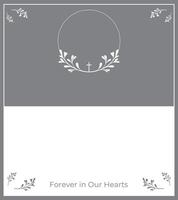 Funeral card. Empty card with grey and white background. Photo frame with leaves. vector