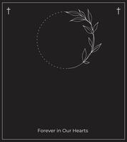 Funeral card. Empty card with black background and photo frame. Church cross. vector